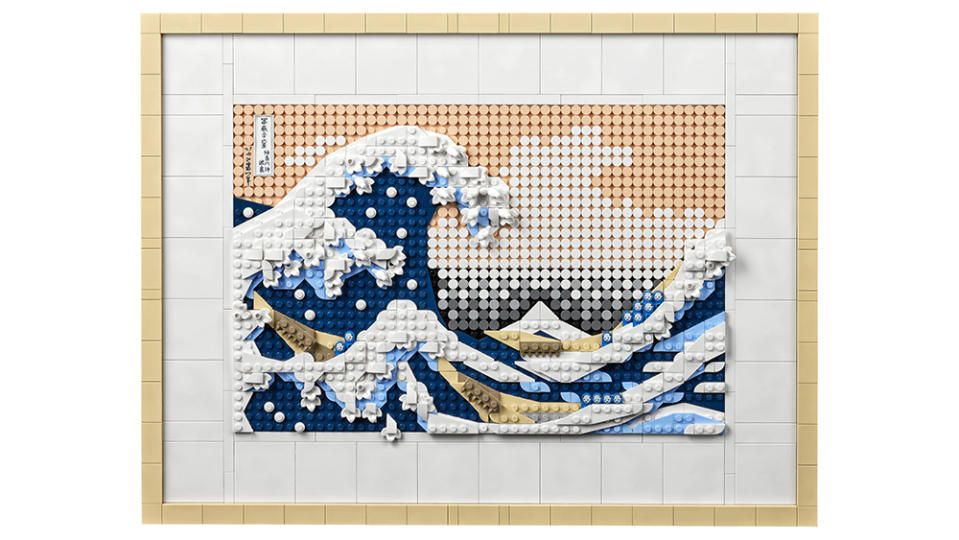 A front-facing view of the completed Great Wave build by Lego