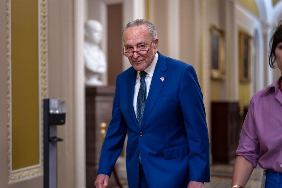 PHOTO: Senate Majority Leader Chuck Schumer walks to his office at the Capitol in Washington, D.C., July 27, 2023. (J. Scott Applewhite/AP, FILE)