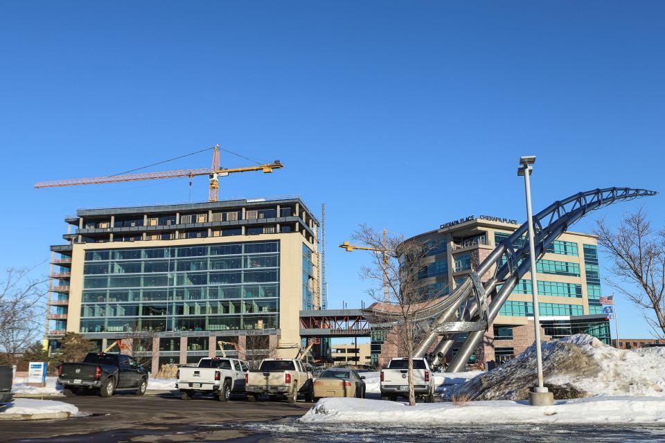 Construction continues at Cherapa Place in downtown Sioux Falls on Friday, Feb. 10.
