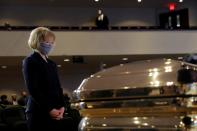 Senator Tina Smith pays her respect during a memorial service for George Floyd following his death in Minneapolis police custody, in Minneapolis