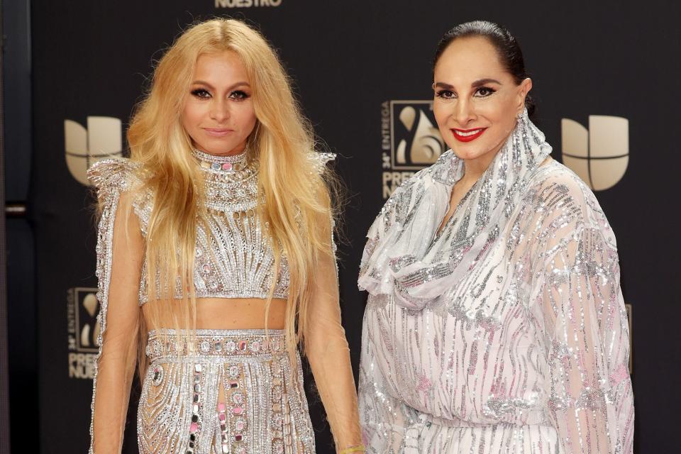 MIAMI, FLORIDA - FEBRUARY 24: Paulina Rubio (L) and Susana Dosamantes attend Univision's 34th Edition Of Premio Lo Nuestro a la Música Latina at FTX Arena on February 24, 2022 in Miami, Florida. (Photo by Rodrigo Varela/Getty Images)