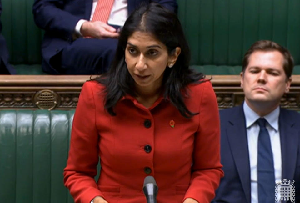 Home Secretary Suella Braverman speaks in the House of Commons, London, where she faced questions about the problems with conditions at migrant holding facilities in Manston, Kent. Picture date: Monday October 31, 2022.