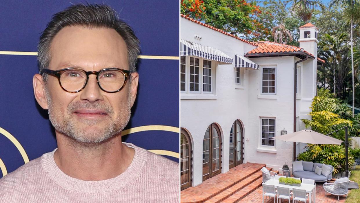 Christian Slater attends the NBCU FYC House "Dr. Death" carpet at NBCU FYC House on May 22, 2022 in Los Angeles, California. (Photo by David Livingston/Getty Images)[ ; Christina Slater's Florida home. Credit is 1oak Studios