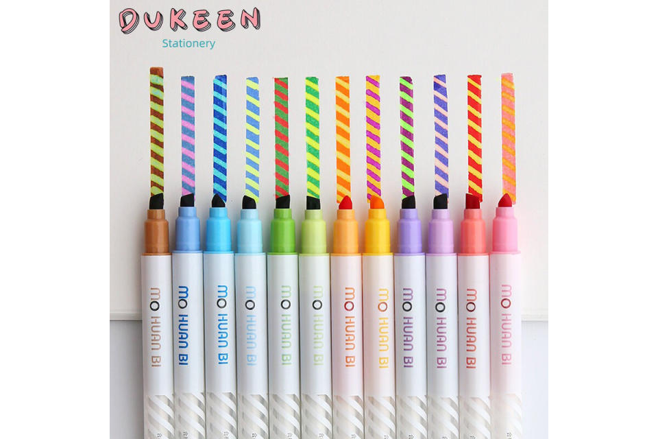 DUKEEN 12Pcs/Box Magic colour drawing pen set Discolored highlighter marker spot Liner pens Scrapbooking art supplies Stationery School. (Photo: Lazada SG)