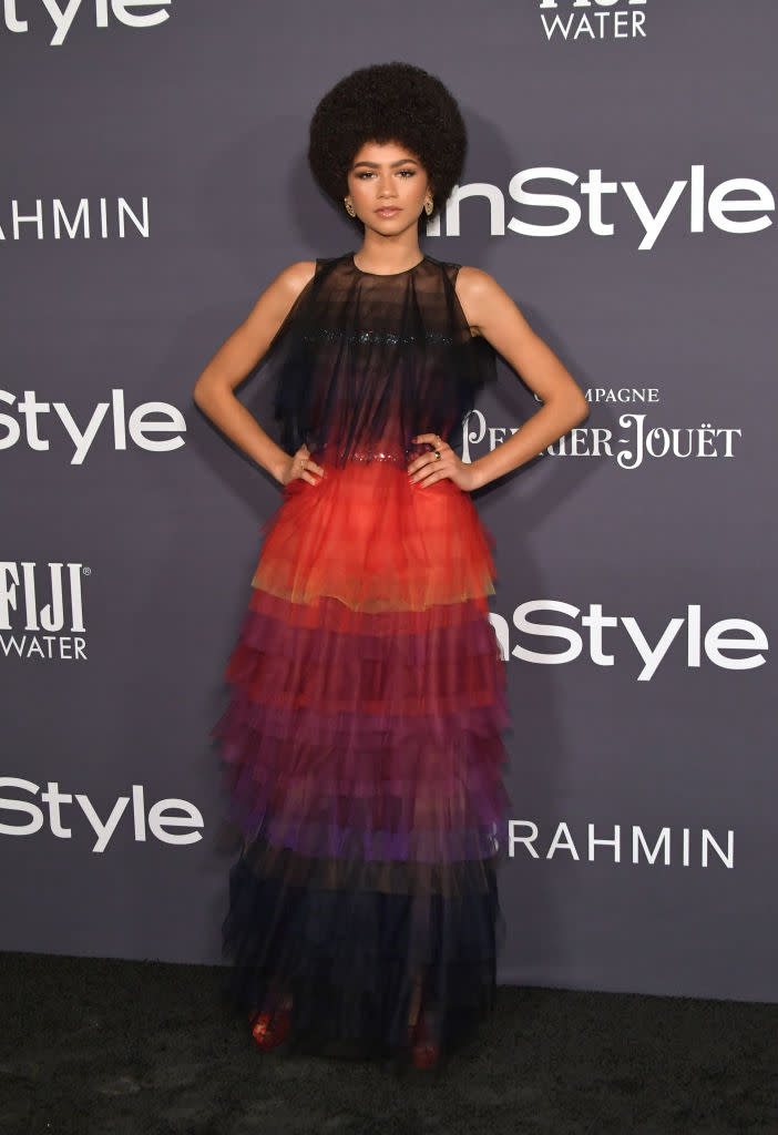 <p>At the <em>InStyle</em> Awards, Zendaya rocked an ombré couture gown by Schiaperelli. <em>[Photo: Getty]</em> </p>