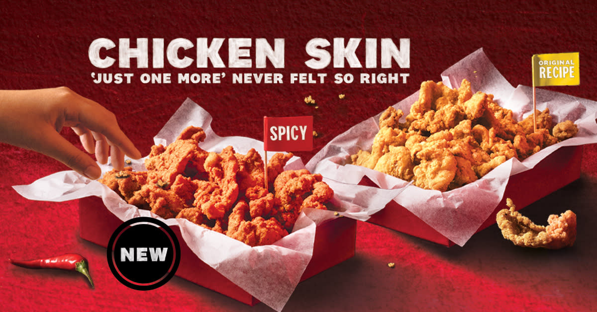 KFC Chicken Skin now comes in two flavours – Original Chicken Skin and the new Spicy Chicken Skin.  