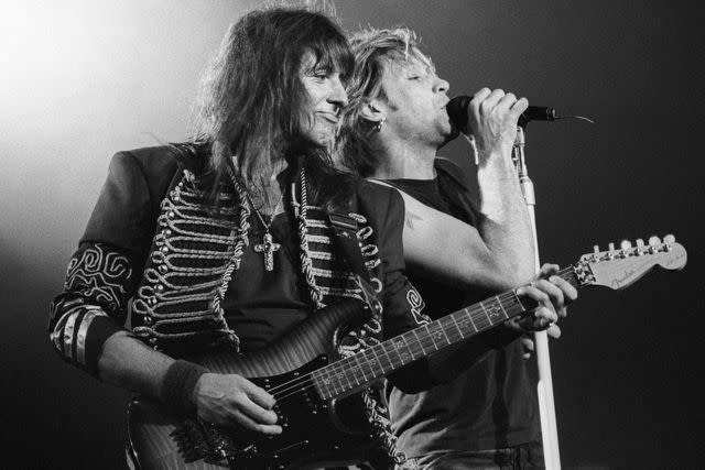 <p>Clayton Call/Redferns</p> Richie Sambora and Jon Bon Jovi performing live in 1993