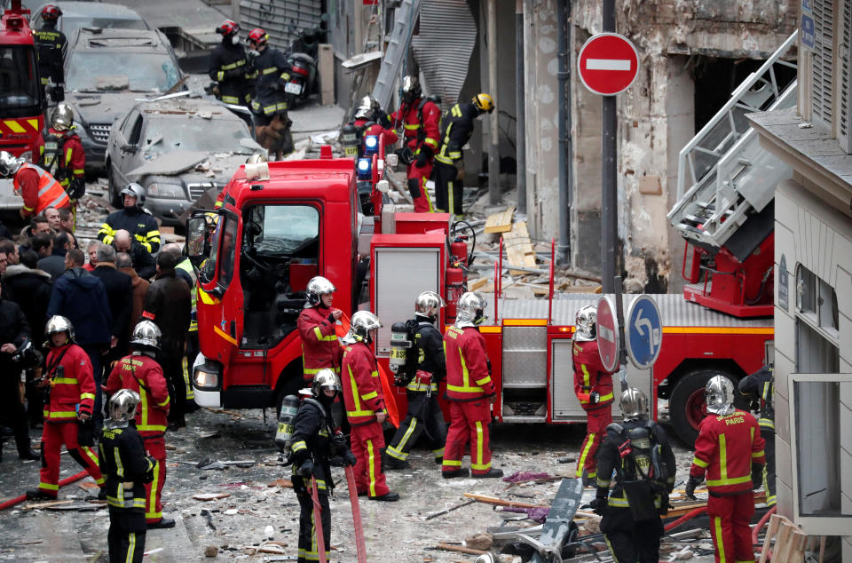 Firemen work at the site of an explosion in a bakery shop in the 9th District in Paris, France, January 12, 2019 REUTERS/Benoit Tessier