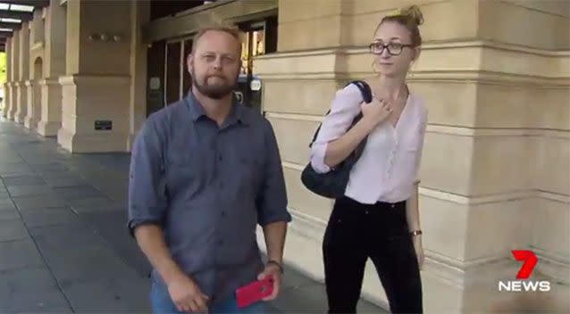 Adam Stewart (left) leaves court on Tuesday. Picture: 7 News