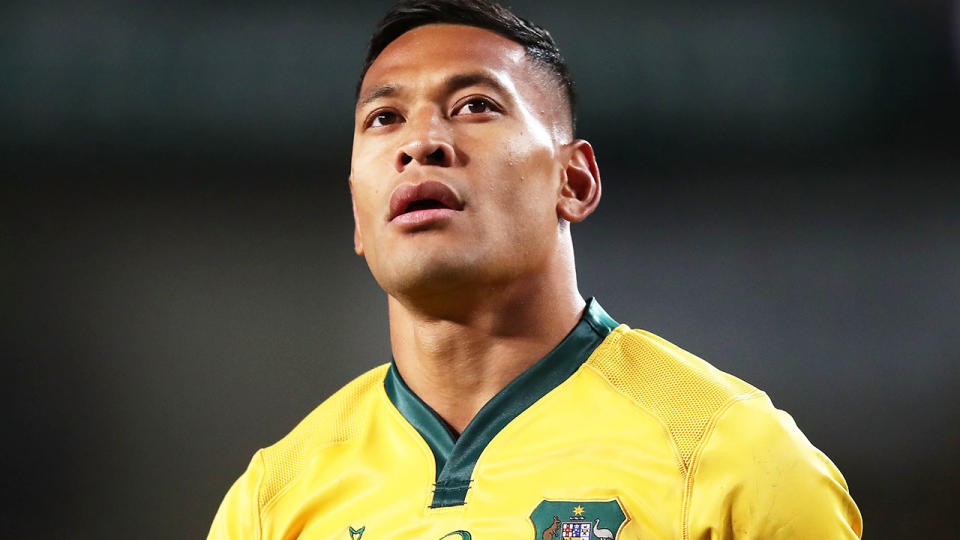 Israel Folau in action for the Wallabies in 2018, one of his last Tests.  (Photo by Matt King/Getty Images)