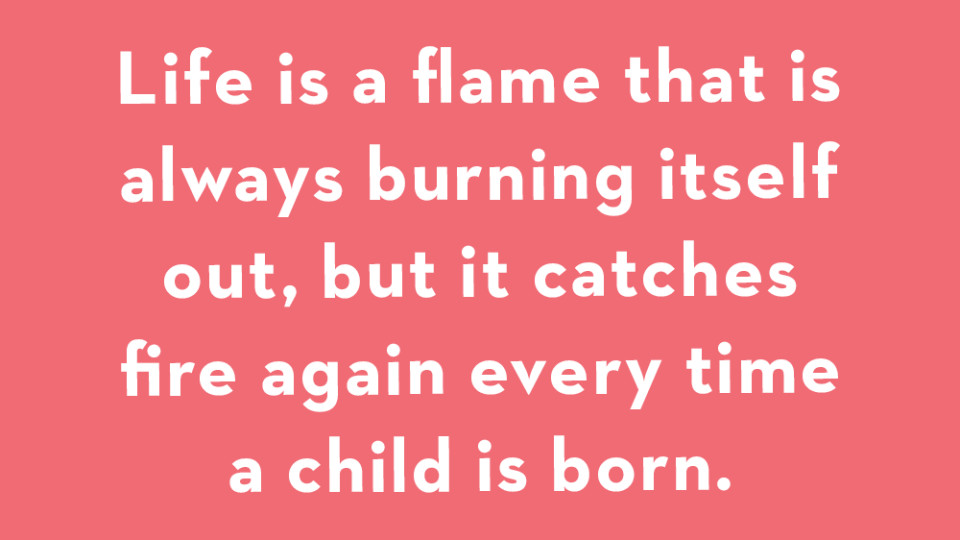 life is a flame that is always burning itself out, but catches fire again every time a child is born