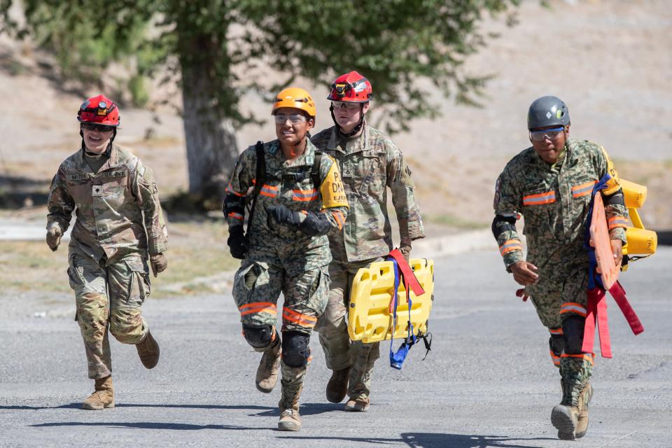 U.S. Army soldiers and Mexican military train together in a vehicle extraction using the “jaws of life” as part of binational military joint exercises in Ciudad Juárez on June 25, 2024.