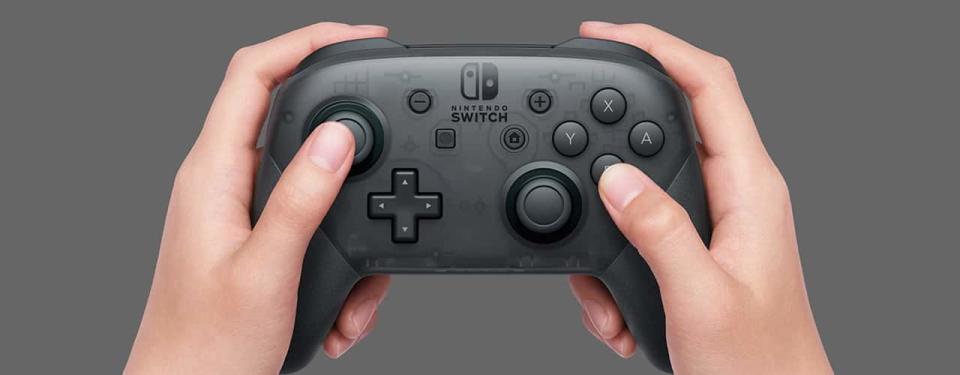 hands holding Nintendo Switch Pro Controller