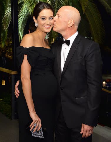 <p>Larry Busacca/WireImage</p> Emma Heming Willis and Bruce Willis in West Hollywood on March 2, 2014
