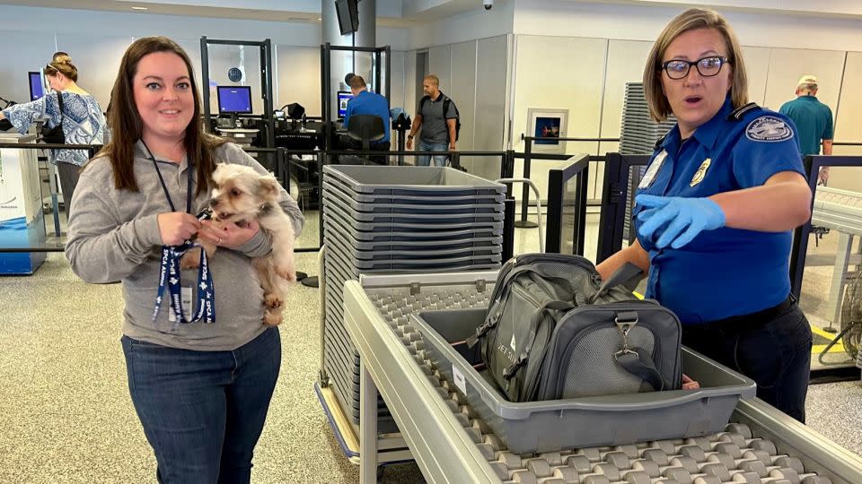 TSA officer performing pet screening demo at Buffalo Niagara International Airport on Sept. 27. - TSA