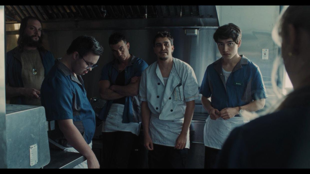 Former Wilmington actor Taylor Kowalski (center, in white) co-stars in "Last Straw," which plays Wilmington's Cucalorus Film Festival Nov. 14.