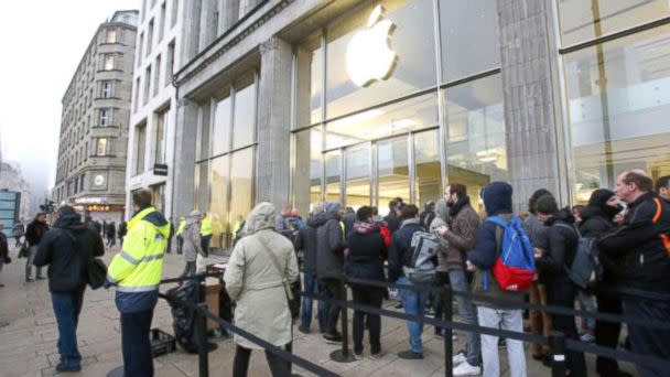 PHOTO: People can be seen at an Apple Store, waiting to purchase the new iPhone X in Hamburg, Germany, Nov. 3, 2017.  (Bodo Marks/dpa Photo via Newscom)