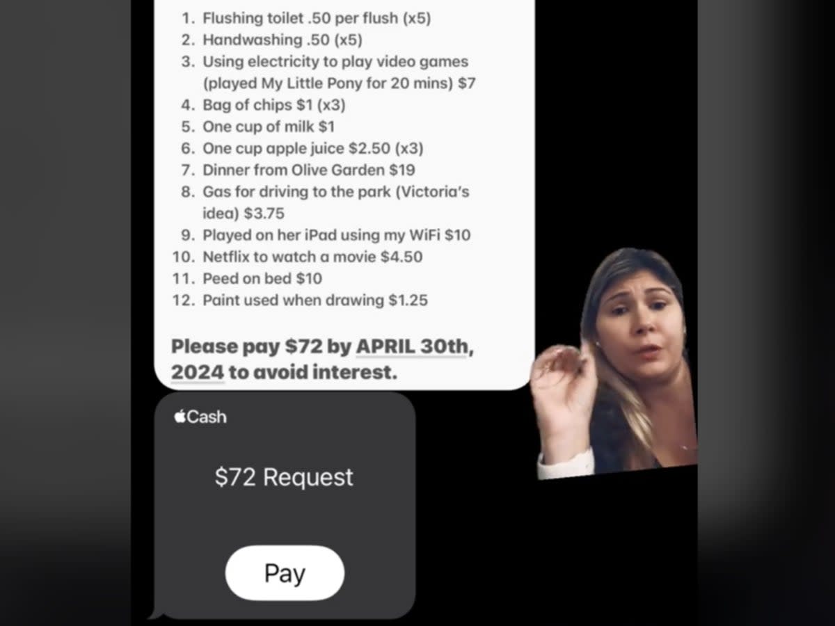 Jessica’s sister sends her a ‘ridiculous' invoice for babysitting her daughter Victoria (TikTok/@305_lil1) (TikTok)