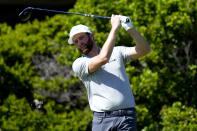 Chris Kirk plays his shot from the sixth tee during the second round of the Sony Open golf tournament, Friday, Jan. 13, 2023, at Waialae Country Club in Honolulu. (AP Photo/Matt York)