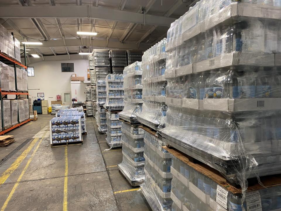 Pallets of bottled water is ready to be loaded on a truck for delivery to the people of East Palestine, Ohio.