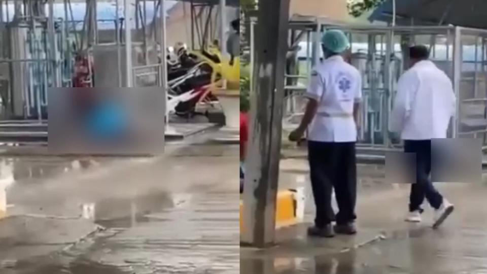 男高中生疑觸電倒地後，在場師生遲遲不敢上前救援。（圖／翻攝自ข่าวตรัง news in trang臉書）