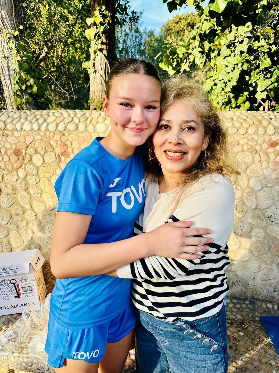 Leah Schamberg poses with the "house mother" Monica Ruiz, who supervised her group while the New Paltz native boarded in Spain in January.