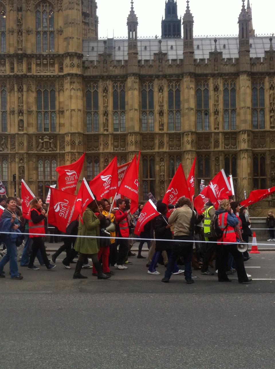 Unite protesters outside Parliament