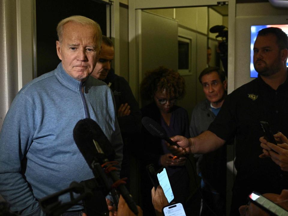 Joe Biden laughs at Jim Jordan’s speaker bid chaos (AFP via Getty Images)