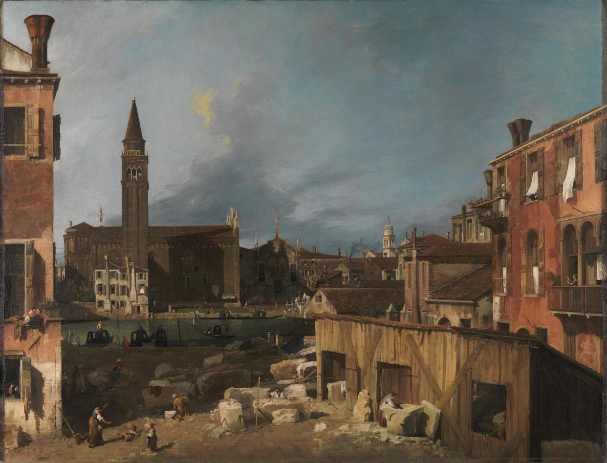 <span>The Stonemason’s Yard, painted in about 1725, is unusual for Canaletto in that it depicts ordinary people.</span><span>Photograph: The National Gallery, London</span>
