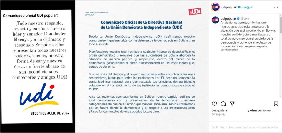 <span>Comparación realizada el 19 de julio de 2024 entre el comunicado viral en redes sociales (I) y uno oficial. </span>