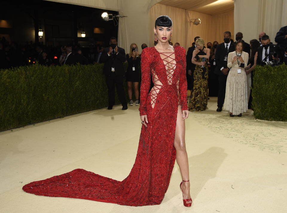 Megan Fox attends The Metropolitan Museum of Art's Costume Institute benefit gala celebrating the opening of the "In America: A Lexicon of Fashion" exhibition on Monday, Sept. 13, 2021, in New York. (Photo by Evan Agostini/Invision/AP)