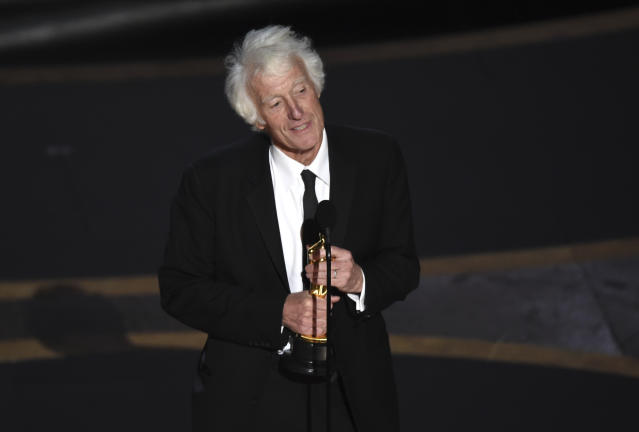 Roger Deakins accepts the award for best cinematography for &quot;1917&quot; at the Oscars on Sunday, Feb. 9, 2020, at the Dolby Theatre in Los Angeles. (AP Photo/Chris Pizzello)