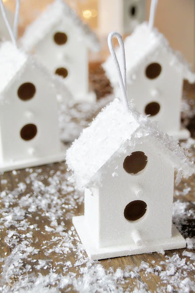 mini snowy birdhouse ornaments