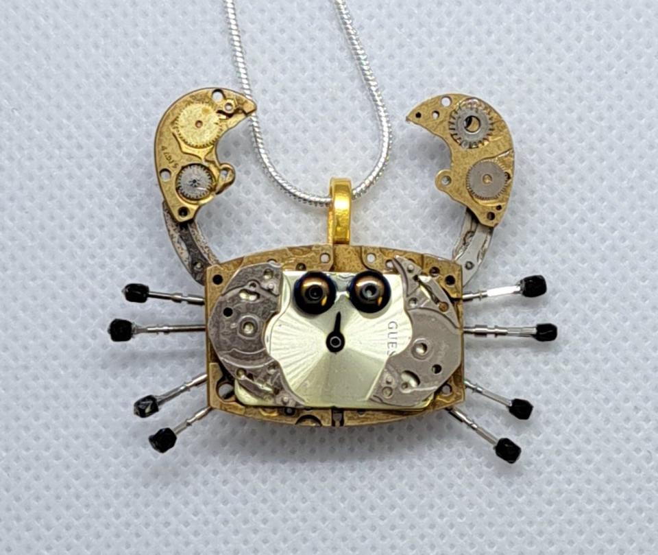 This crab necklace, created by Brandi Chavez, will be among art on display July 7 at Steel City Art Works in Pueblo.