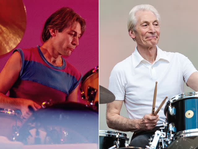 Gary Gershoff/Getty ; Jack Vartoogian/Getty Charlie Watts performing in 1981 and 2012.