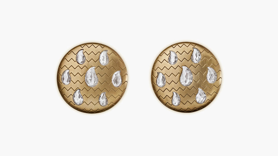 Santi Gold Chevron Disc Earrings with Paisley-Cut Diamonds - Credit: Santi Jewels