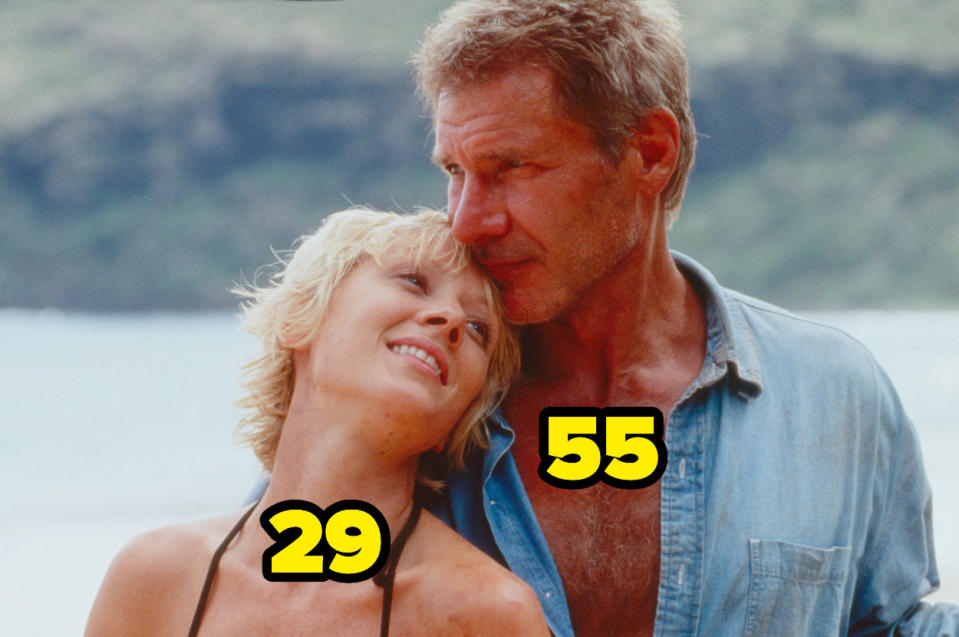 29-year-old Anne Heche leaning on 55-year-old Harrison Ford