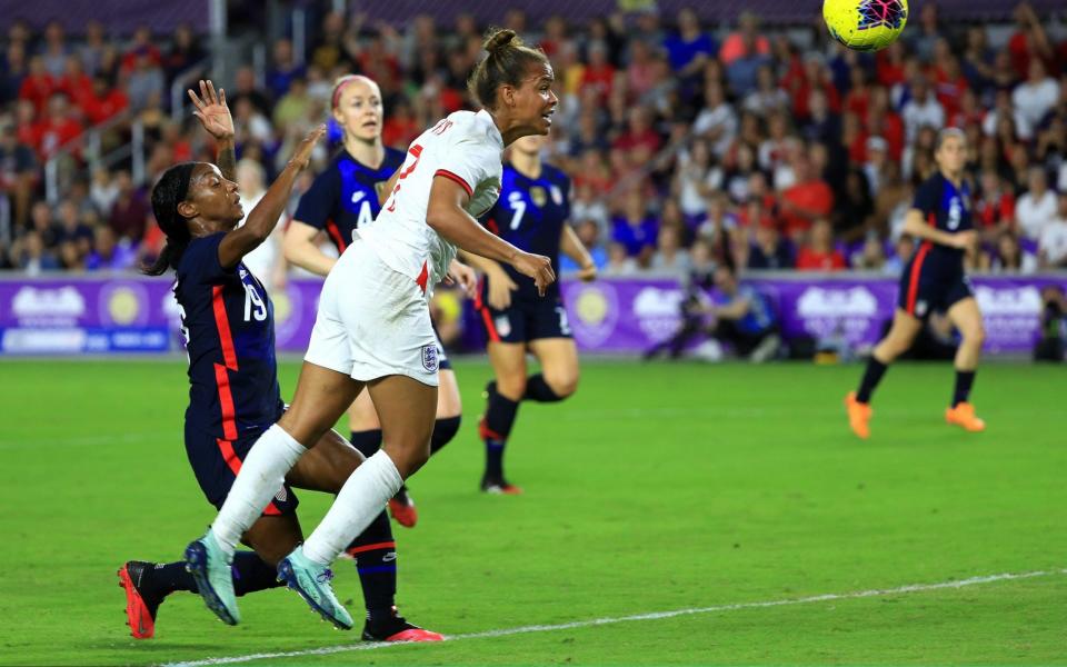 Nikita Parris got free of her marker but her weak header was saved by the USA goalkeeper - MIKE EHRMANN/GETTY IMAGES