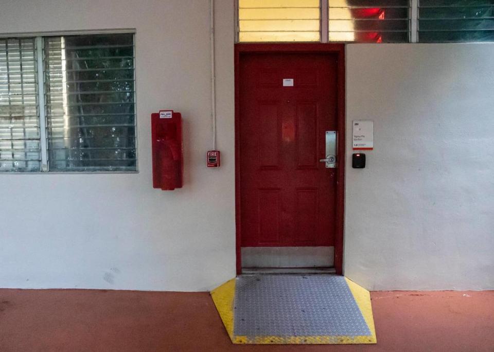 An outside view of the Sigma Phi Epsilon campus headquarters located inside the Panhellenic Building at the University of Miami on Monday, Oct. 10, 2022, in Coral Gables, Fla.