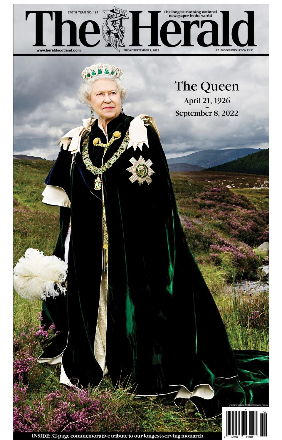 Scotland's The Herald newspaper used a photograph of the Queen on her Balmoral estate.