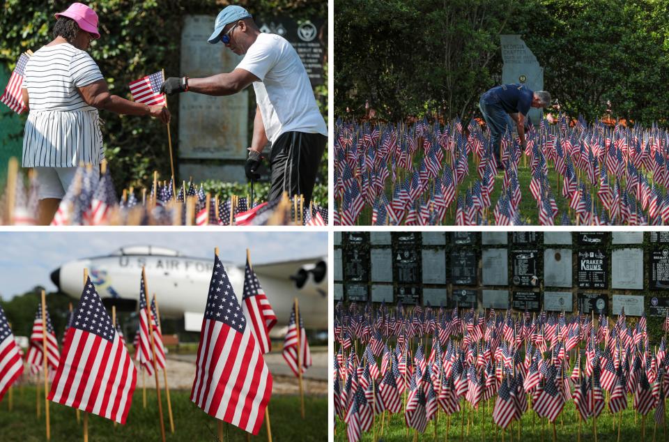 Volunteers placed 26,000 flags around the gardens at the National Museum of the Mighty Eighth Air Force to honor airmen lost during WWII.