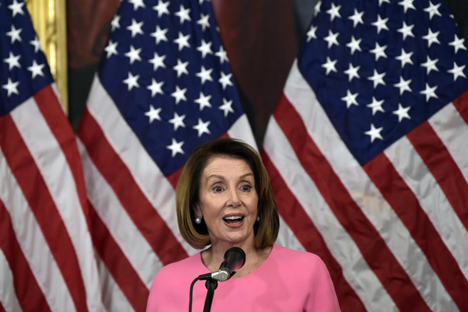 La líder del bloque demócrata en la Cámara de Representantres Nancy Pelosi en conferencia de prensa en el Capitolio en Washington el 7 de noviembre del 2018. (AP Photo/Susan Walsh)