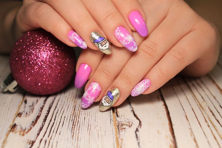 colorful christmas nails winter nail designs with glitter,rhinestones, on short and long female nails