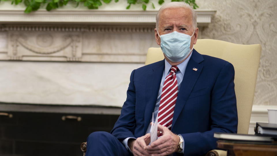 President Joe Biden meets with U.S. Senators in the Oval Office on Thursday. (Doug Mills/The New York Times/Bloomberg via Getty Images)