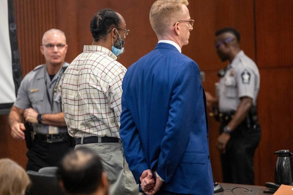 Omar Abdullah, left, a former RPD detective charged with obstruction of justice after working with the confidential informant that sold fake drugs, stands with his attorney Ryan Willis Wednesday, Oct. 4, 2023 at the Wake County Justice Center. Superior Court Judge Pat Nadolski sentenced Abdullah to 38 days in jail, followed by 24 months of supervised probation after he pleaded guilty.