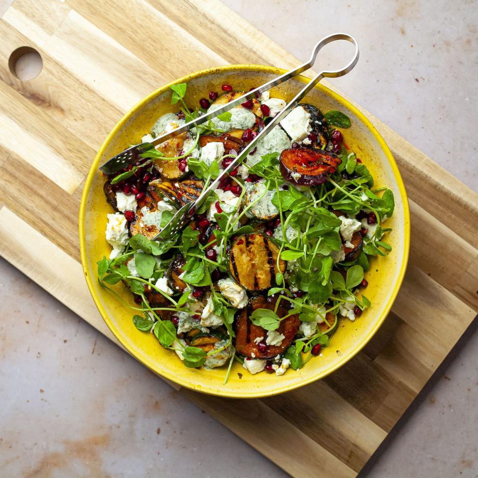 <p>There are so many ways to cook aubergines, from a delicious aubergine curry recipe to a summery salad. This this fresh mix to perk up your BBQ spread.</p><p><strong>Recipe: <a href="https://www.goodhousekeeping.com/uk/food/recipes/a36876561/courgette-aubergine-bbq-salad/" rel="nofollow noopener" target="_blank" data-ylk="slk:Courgette and Aubergine BBQ Salad;elm:context_link;itc:0;sec:content-canvas" class="link ">Courgette and Aubergine BBQ Salad</a></strong></p>