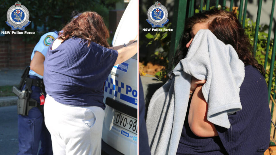 Police arresting the woman at a Marrickville home in Sydney's inner-west in relation to the death of a six-month-old baby.