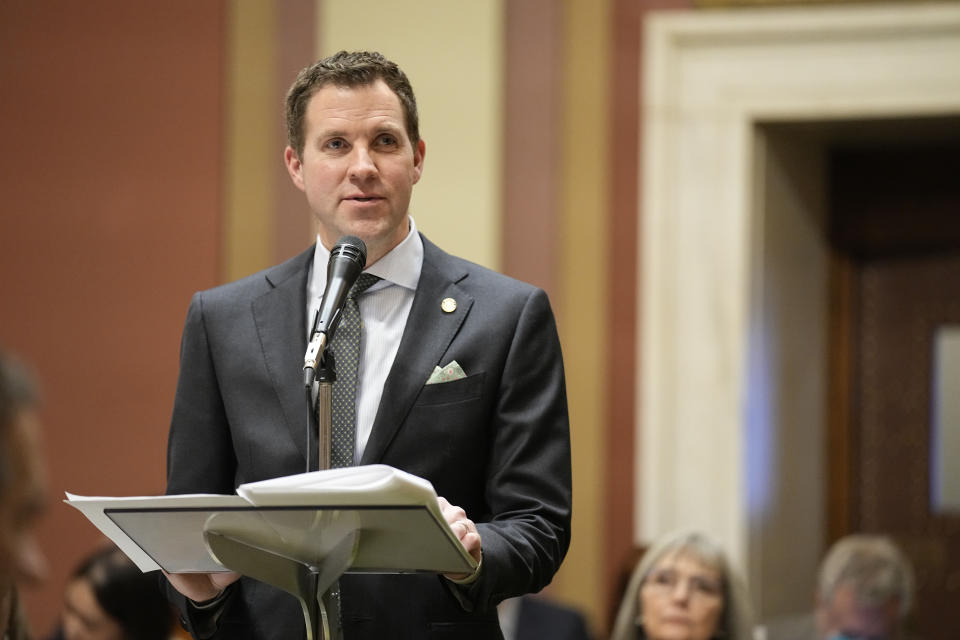 Minnesota House of Representatives Majority Leader Jamie Long speaks during the first day of the 2023 legislative session, Tuesday, Jan. 3, 2023, in St. Paul, Minn. (AP Photo/Abbie Parr)