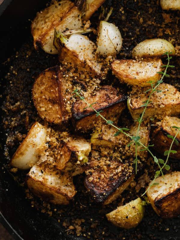 <p>Naturally Ella</p><p><strong>Get the recipe here: <a href="https://naturallyella.com/pan-fried-turnips/" rel="nofollow noopener" target="_blank" data-ylk="slk:Pan-Fried Turnips with Thyme and Breadcrumbs;elm:context_link;itc:0;sec:content-canvas" class="link ">Pan-Fried Turnips with Thyme and Breadcrumbs</a></strong></p>