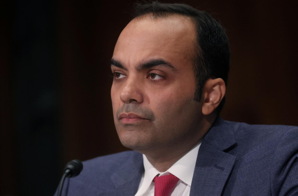 U.S. Consumer Financial Protection Bureau (CFPB) Director Rohit Chopra testifies before a Senate Banking, Housing and Urban Affairs Committee hearing on 